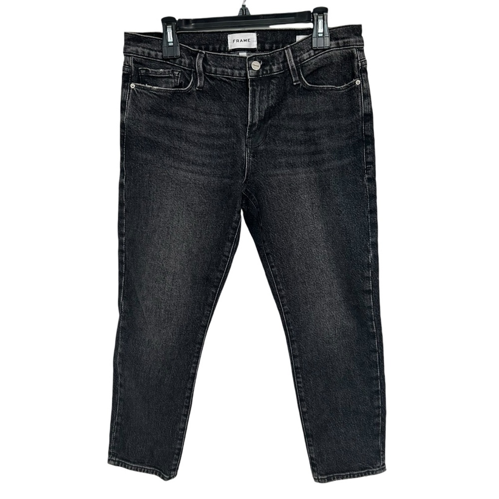 FRAME Le Garçon Cropped Jeans Sz 8 Black Distressed - Picture 2 of 10